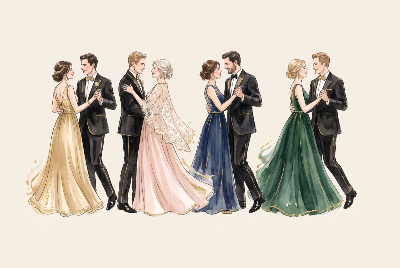 Guests dancing in evening dress